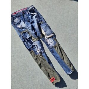 Smugglers Moon Jeans Sz 32 32 Distressed Skinny Cargo Punk Skater Y2K Patchwork